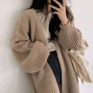 Beige Oversized Knit Cardigan