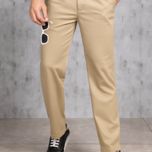 timeless beige straight-fit trousers
